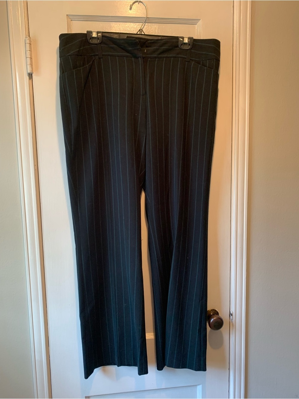 Apt 9 Black with Teal Pinstripe Plus Dress Pants Size 16 has Pockets & Stretchy